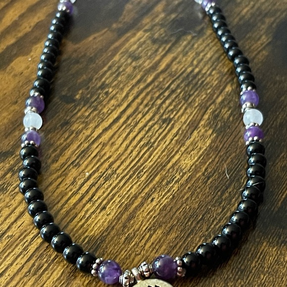 Obsidian, Amethyst and Quartz mala - Picture 4 of 5